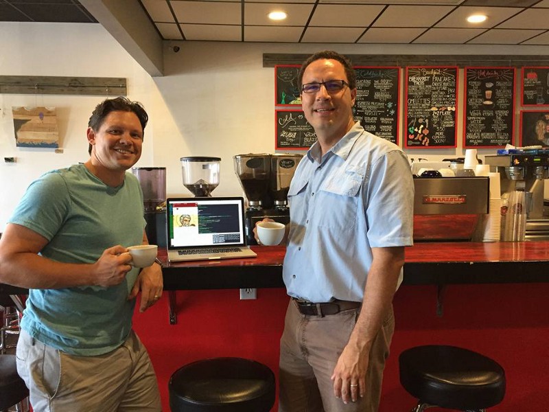 Chad and Devin, releasing the app at the local coffee shop